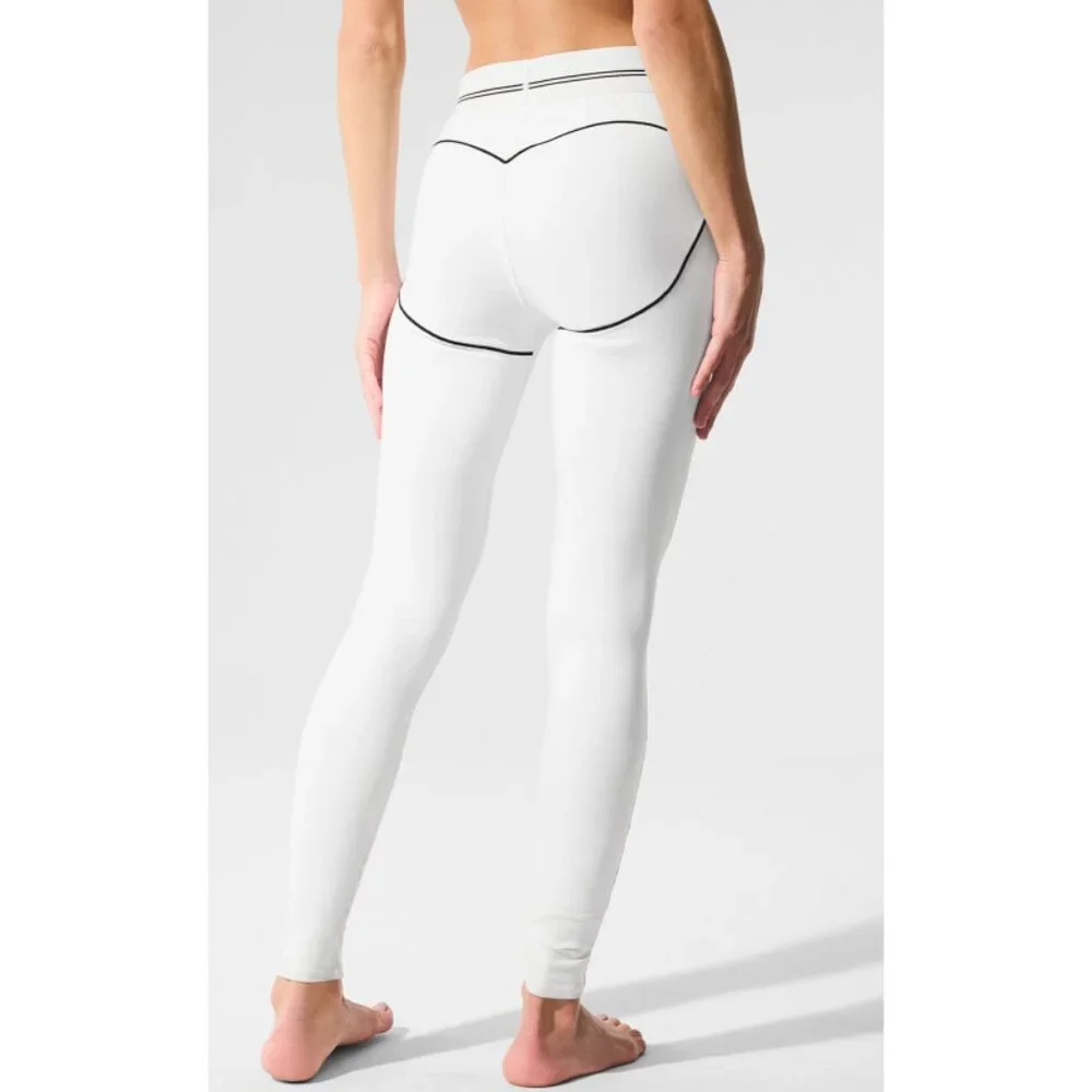 Alo Airbrush High-Waist Heart Throb Leggings White Black Hi-Rise Waisted Tights